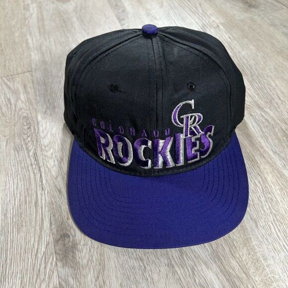 Vintage Colorado Rockies Hat Snapback MLB Baseball Drew Pearson Black Purple Cap - Picture 1 of 9